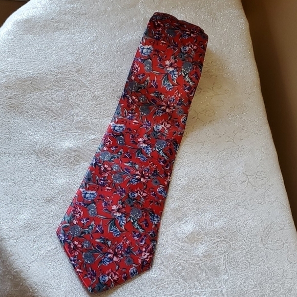 Sabatini red/blue floral neck tie - Picture 1 of 4